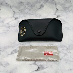 Ray-Ban Sunglasses Case,Large Black Leather Soft Pouch Universal,Gray Cloth,Wide